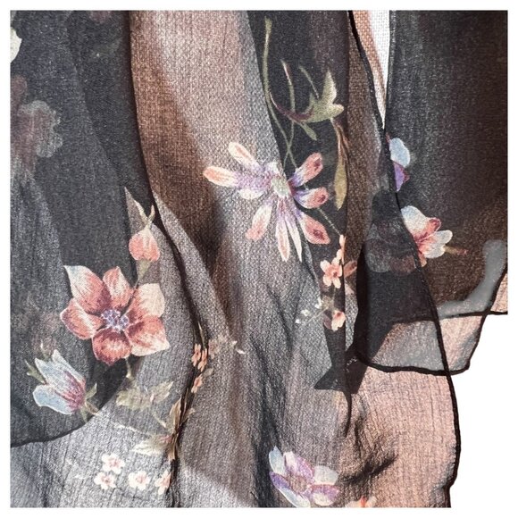 VTG Berkshire Floral Black Sheer Scarf Rectangle Polyester Made In Italy Women - Picture 3 of 8